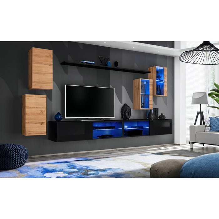 Set di mobili da soggiorno SWITCH XXV design, colore rovere e nero.