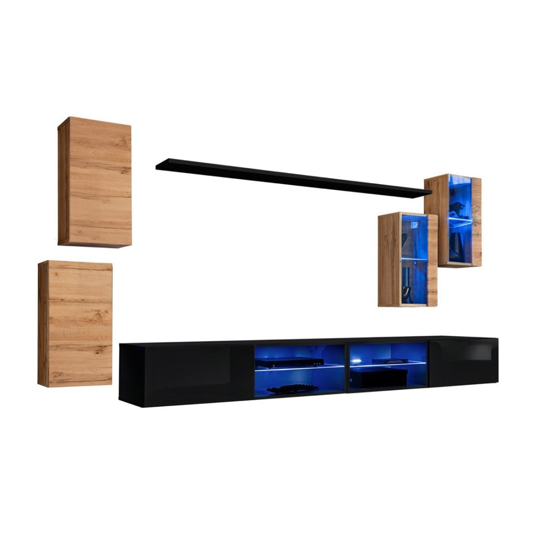 Set di mobili da soggiorno SWITCH XXV design, colore rovere e nero.