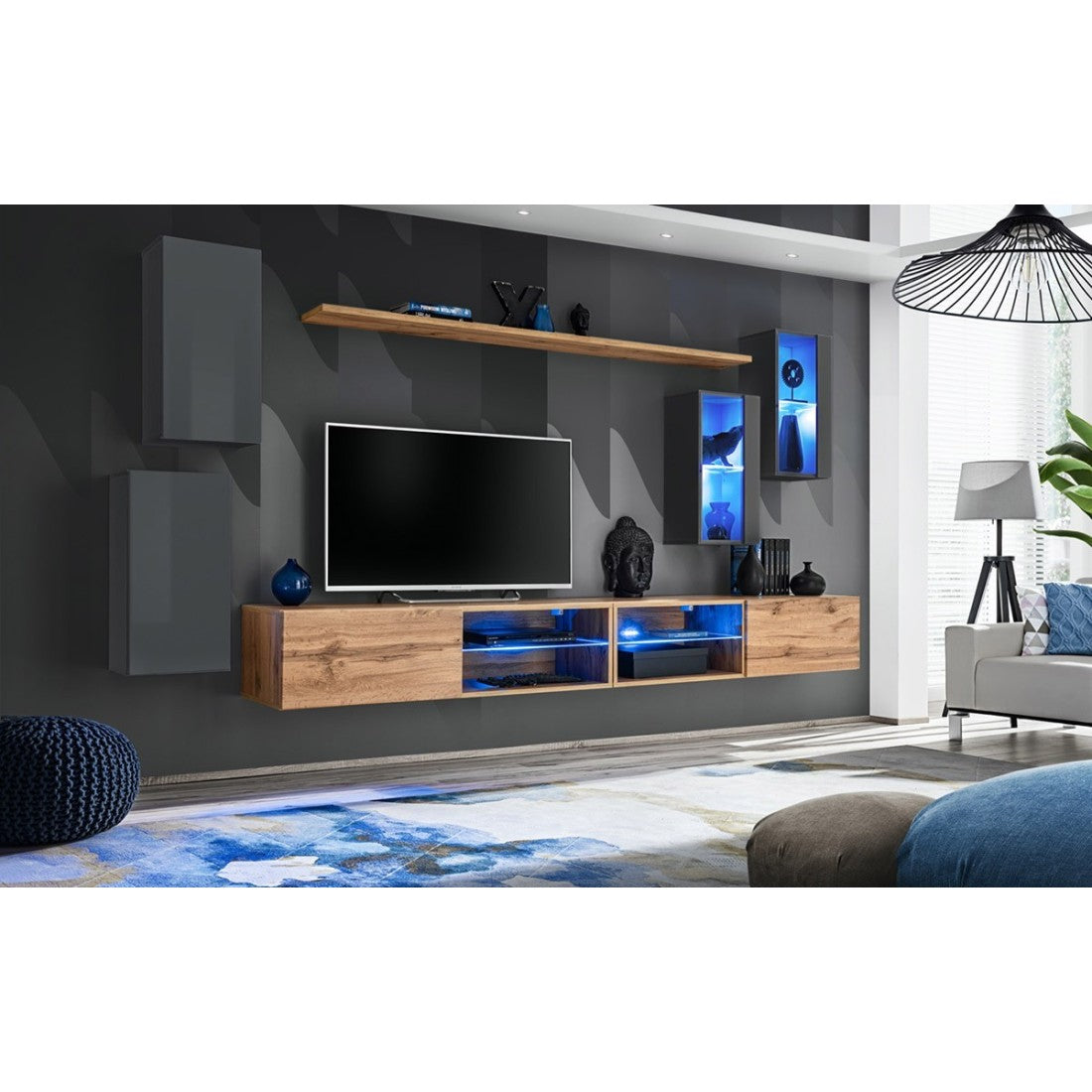 Set di mobili da salotto SWITCH XXV – LED – Grigio e Rovere – Design sospeso