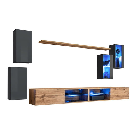 Set di mobili da salotto SWITCH XXV – LED – Grigio e Rovere – Design sospeso