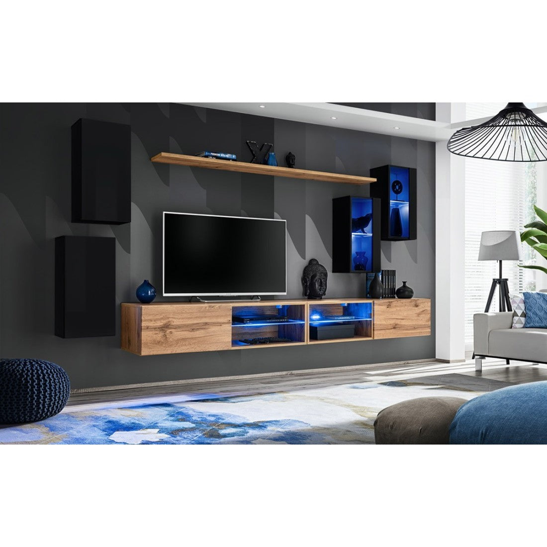 Set mobili da salotto SWITCH XXV – LED – Nero e Rovere – Design sospeso