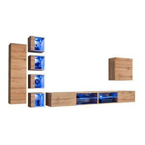 Set di mobili da soggiorno SWITCH XXVI - Rovere - Illuminazione LED - Design moderno