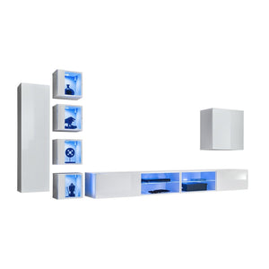 Set di mobili da salotto SWITCH XXVI design, colore bianco lucido.