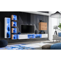 Set di mobili da soggiorno SWITCH XXVI design, colore bianco e rovere.