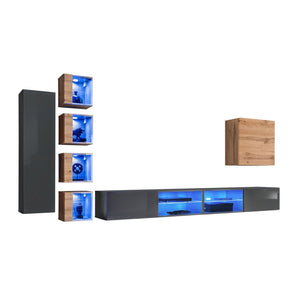 Set di mobili da soggiorno SWITCH XXVI design, colore grigio e rovere.