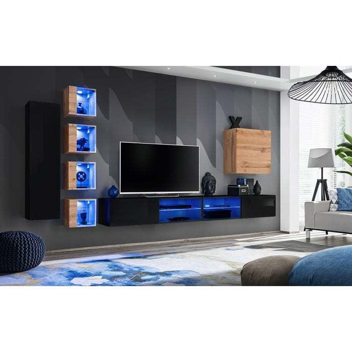 Set di mobili da salotto SWITCH XXVI design, colore nero e rovere.