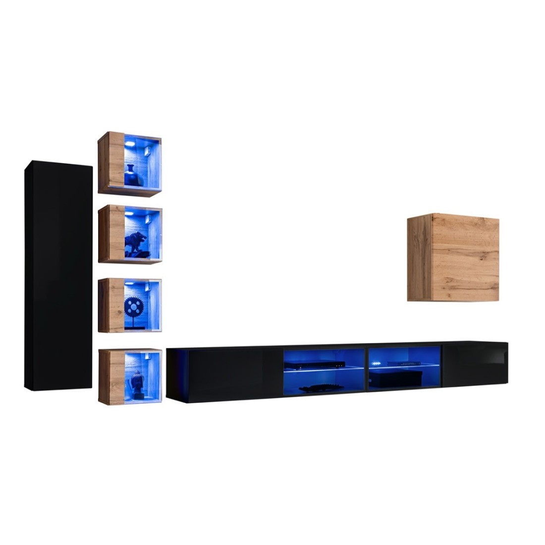 Set di mobili da salotto SWITCH XXVI design, colore nero e rovere.