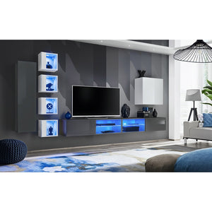 Set di mobili da soggiorno SWITCH XXVI – Grigio e bianco – LED integrati &amp sistema Push to Open