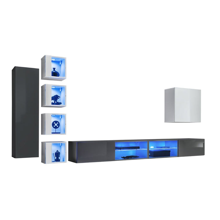 Set di mobili da soggiorno SWITCH XXVI – Grigio e bianco – LED integrati &amp sistema Push to Open