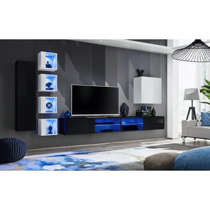 Set di mobili da soggiorno SWITCH XXVI – Nero e Bianco – Illuminazione LED – Design moderno
