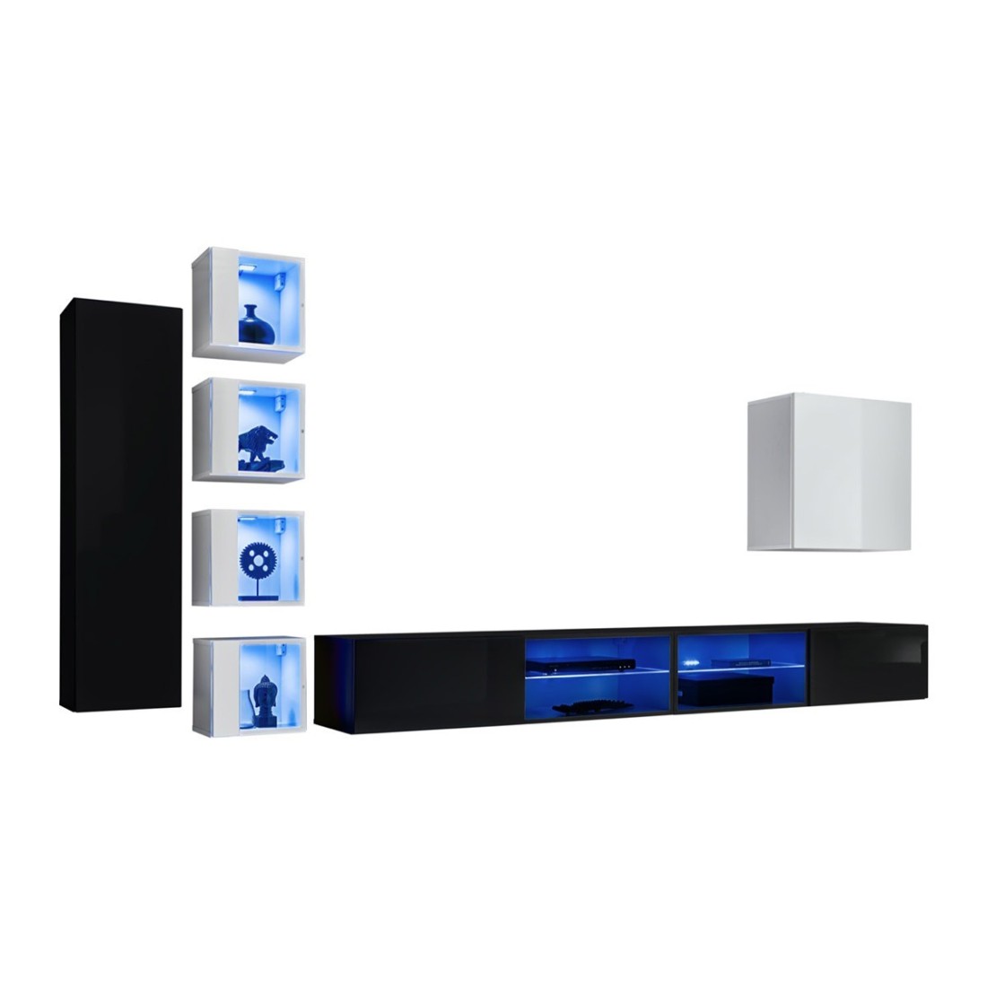 Set di mobili da soggiorno SWITCH XXVI – Nero e Bianco – Illuminazione LED – Design moderno