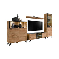 SET DI MOBILI DA SALOTTO TINO composto da quattro mobili e uno scaffale in stile industriale.