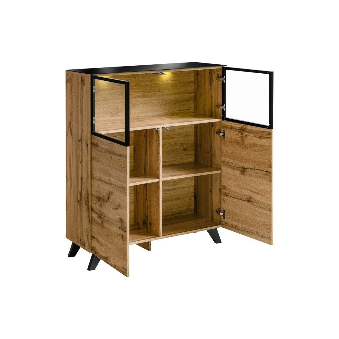 SET DI MOBILI DA SALOTTO TINO composto da quattro mobili e uno scaffale in stile industriale.