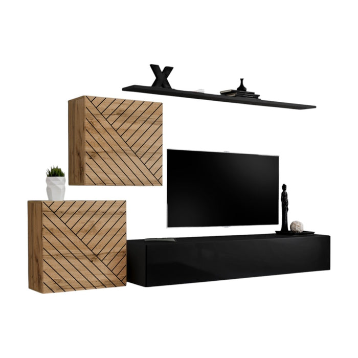 Set di mobili da salotto design SWITCH V, quercia/nero, finiture in quercia fresata e nero lucido