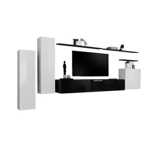 Set di mobili da soggiorno SWITCH I – Bianco e nero lucido – Mobile TV e contenitori sospesi moderni