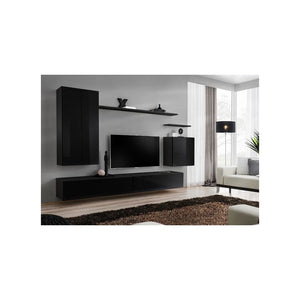 Set mobili soggiorno SWITCH II - Nero lucido - Mobile TV e contenitori sospesi moderni