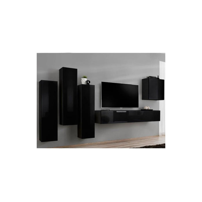 Set mobili salotto SWITCH III - Nero lucido - Mobile TV e contenitori sospesi design