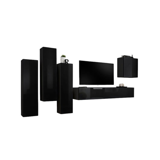 Set mobili salotto SWITCH III - Nero lucido - Mobile TV e contenitori sospesi design