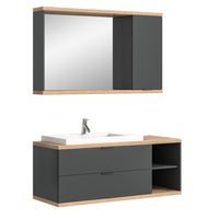 Set bagno NOYA grigio – mobile sotto lavabo + specchio con contenitore, da appendere