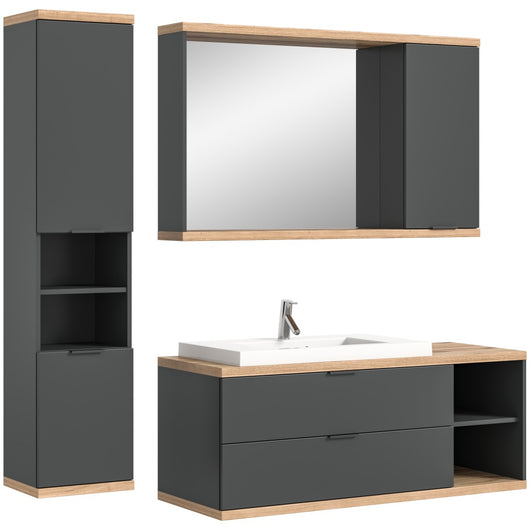 Set bagno NOYA grigio - mobile sottolavabo, specchio con contenitore e colonna sospesa