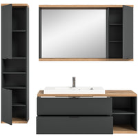 Set bagno NOYA grigio - mobile sottolavabo, specchio con contenitore e colonna sospesa