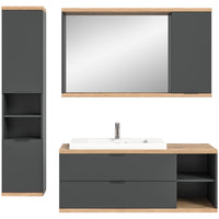 Set bagno NOYA grigio - mobile sottolavabo, specchio con contenitore e colonna sospesa