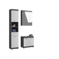 Set bagno SCOTT – Mobile sottolavabo, mobile contenitore con specchio e colonna – Grigio scuro e bianco