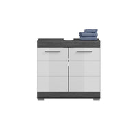 Set bagno SCOTT - Mobile sotto lavabo, mobile contenitore con specchio, colonna e 2 mezze colonne - Grigio scuro e b