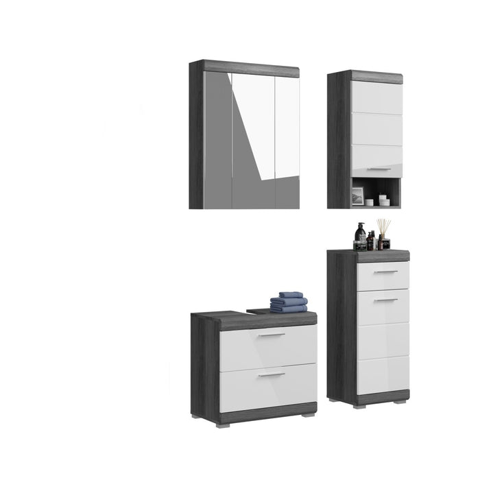 Set bagno SCOTT – Mobile sotto lavabo, colonna e specchio con contenitore