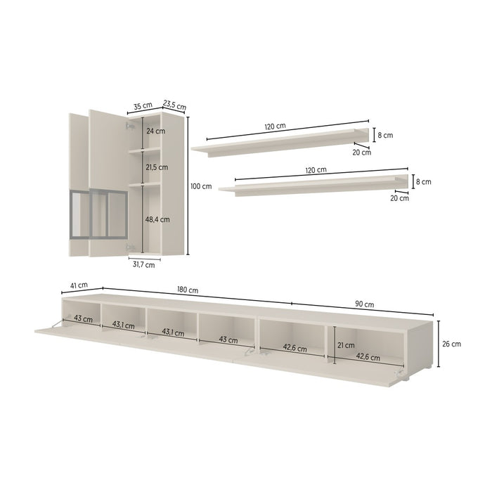 Set di mobili da salotto collezione RAMOS. Colore grigio effetto cemento.