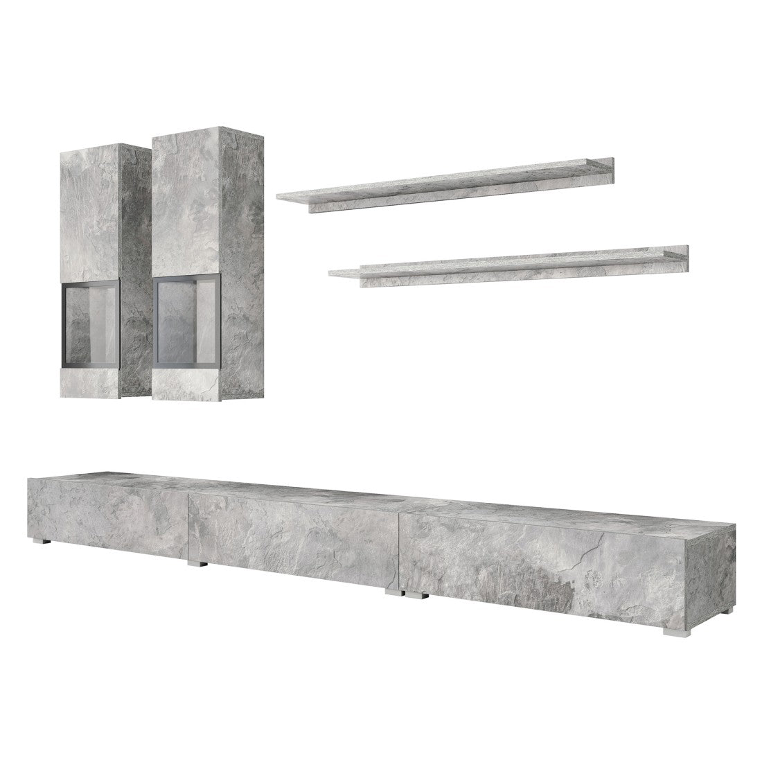 Set di mobili da salotto collezione RAMOS. Colore grigio effetto cemento.