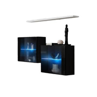 Set salotto SWITCH SBIII - Nero lucido, porta in vetro con LED integrato, scaffale bianco - Design moderno