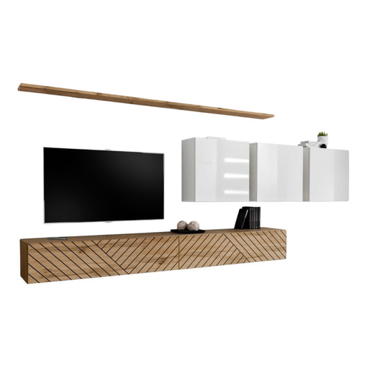 Set salotto SWITCH VII – Rovere con finiture fresate & bianco lucido – Design moderno e funzionale