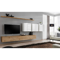 Set salotto SWITCH VII – Rovere con finiture fresate & bianco lucido – Design moderno e funzionale