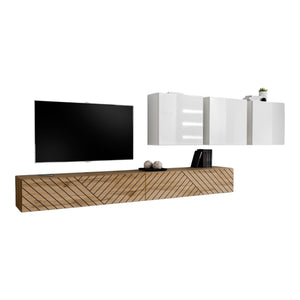 Set salotto SWITCH VII – Rovere con finiture fresate & bianco lucido – Design moderno e funzionale