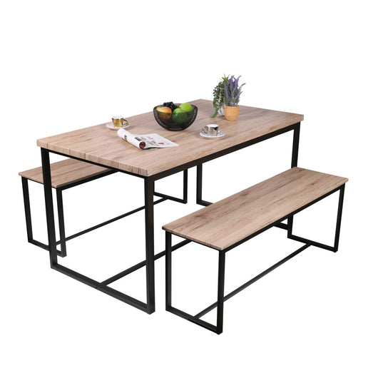 Set tavolo e due panche in stile industriale in legno e metallo Collezione DARYL – Tavolo 140 cm e due panche 120 cm