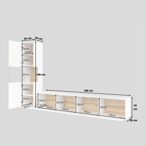 Vetrina e mobile TV collezione EVA. Colore bianco e rovere.