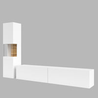 Vetrina e mobile TV collezione EVA. Colore bianco e rovere.