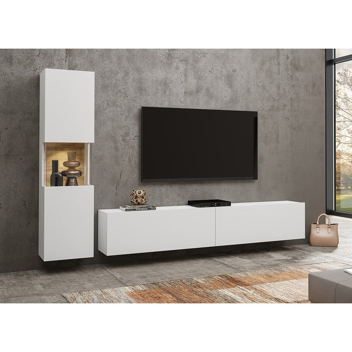 Vetrina e mobile TV collezione EVA. Colore bianco e rovere.