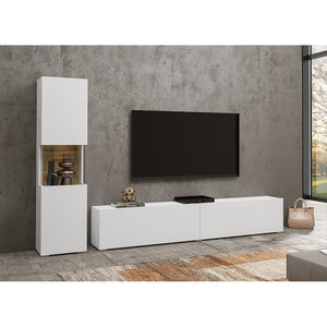 Vetrina e mobile TV collezione EVA. Colore bianco e rovere.