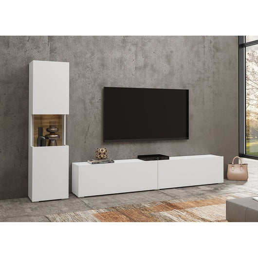 Vetrina e mobile TV collezione EVA. Colore bianco e rovere.