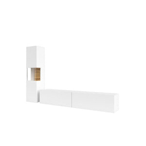 Vetrina e mobile TV collezione EVA. Colore bianco e rovere.