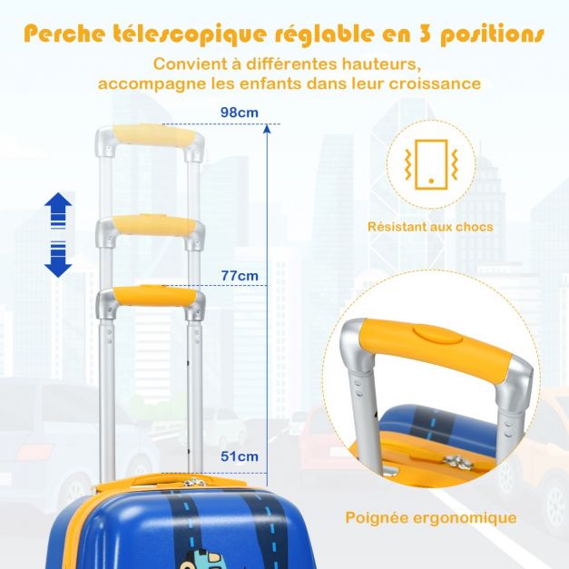 Set di 2 valigie per bambini zaino trolley con maniglia a scomparsa tema auto blu 20_0006882