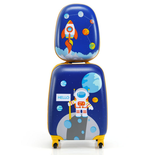 Set di 2 valigie per bambini zaino trolley con maniglia a scomparsa blu tema compagnia aerea 20_0005232