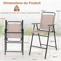 Set di 2 sedie da bar pieghevoli da esterno tessuto traspirante struttura in metallo sedie da bar alte per esterni braccioli poggiapiedi beige 20_0008451