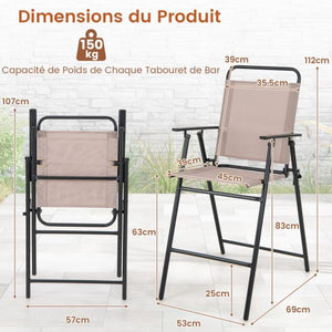 Set di 2 sedie da bar pieghevoli da esterno tessuto traspirante struttura in metallo sedie da bar alte per esterni braccioli poggiapiedi beige 20_0008451