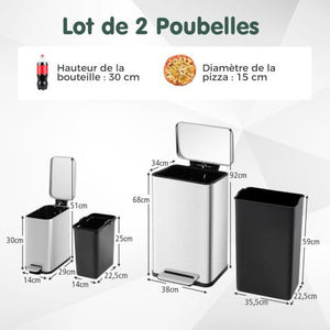 Set di due pattumiere a pedale da 40 e 6 litri in acciaio inox con secchi interni rimovibili argento 20_0008473