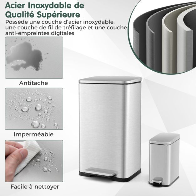 Set di due pattumiere a pedale da 40 e 6 litri in acciaio inox con secchi interni rimovibili argento 20_0008473