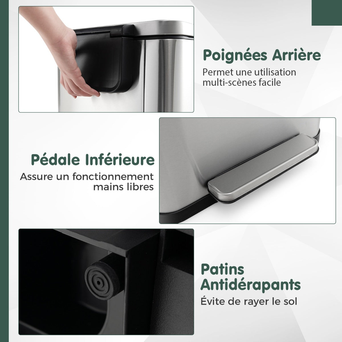 Set di due pattumiere a pedale da 40 e 6 litri in acciaio inox con secchi interni rimovibili argento 20_0008473
