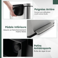 Set di due pattumiere a pedale da 40 e 6 litri in acciaio inox con secchi interni rimovibili argento 20_0008473